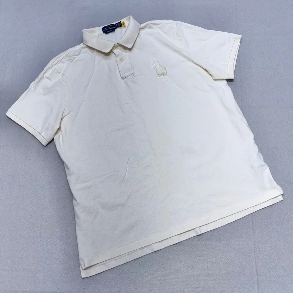Polo Ralph Lauren Mens XL Cream Big Pony Classic Fit Short Sleeve Polo Shirt